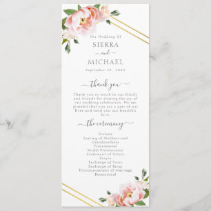 Floral Blush Gold Geometric Mint Green Wedding Program