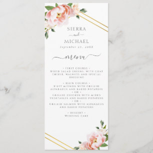 Floral Blush Gold Mint Green Wedding Reception Menu