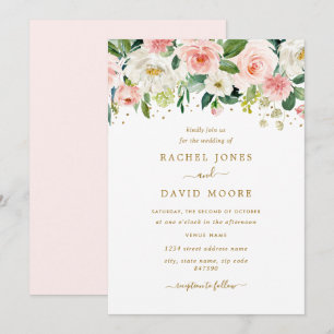 Floral Blush Gold Wedding Invitation