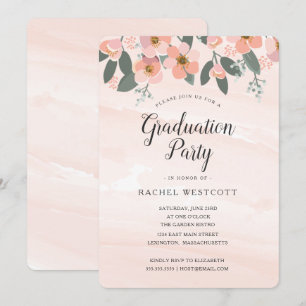 Floral Blush Graduation Party Watercolor Pink Invitation