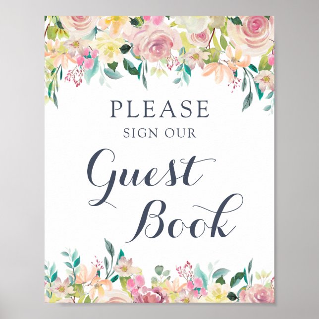 Floral Blush Greenery Eucalyptus Guest Book Sign (Front)