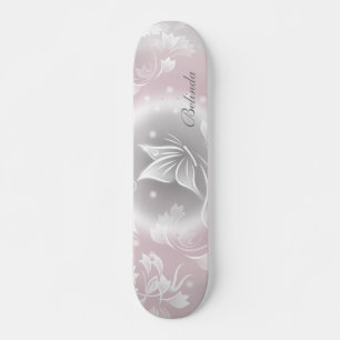 Floral Blush Grey Butterfly  Personalize  Skateboard