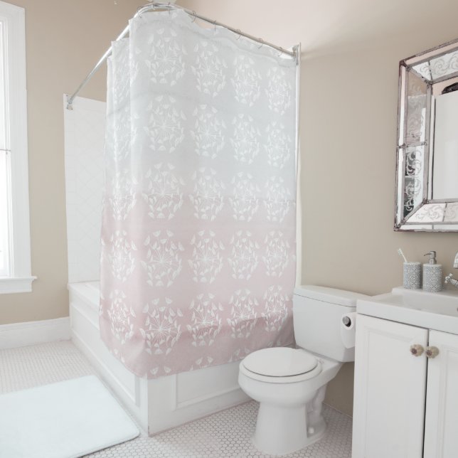 Floral Blush Grey Shower Curtain (In Situ)
