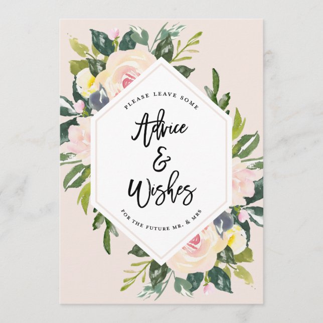 Floral Blush Handwritten Advice & Wishes Mr & Mrs (Front)