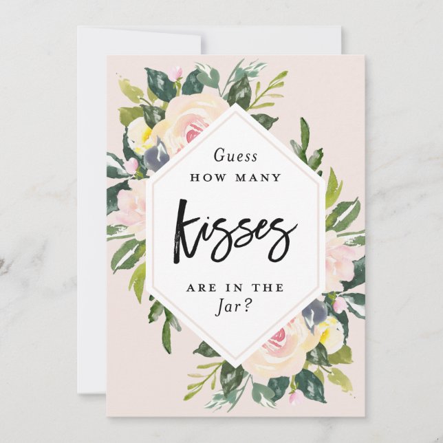 Floral Blush Handwritten Guessing Kisses in Jar (Front)