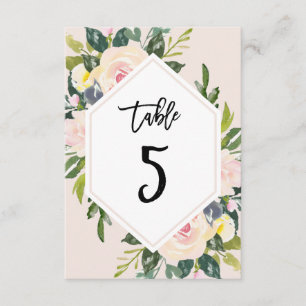 Floral Blush Handwritten Table 5 Number Card