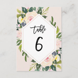Floral Blush Handwritten Table 6 Number Card