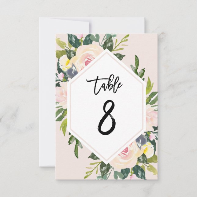 Floral Blush Handwritten Table 8 Number Card (Front)