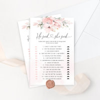 Floral blush He said she said bridal shower game