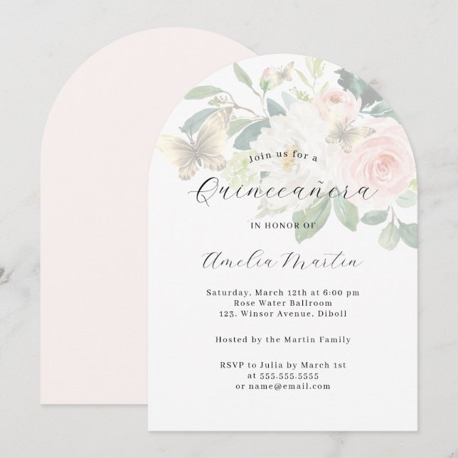 Floral Blush Modern Arch Quinceanera  Invitation (Front/Back)