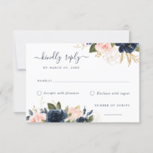 Floral Blush & Navy Elegant RSVP Card
