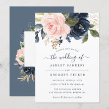 Floral Blush & Navy Elegant Typography Invitation