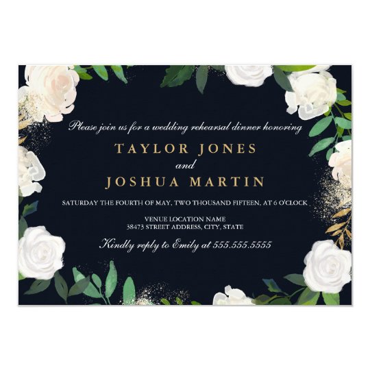 Floral Blush Navy Gold Rehearsal Dinner Invite