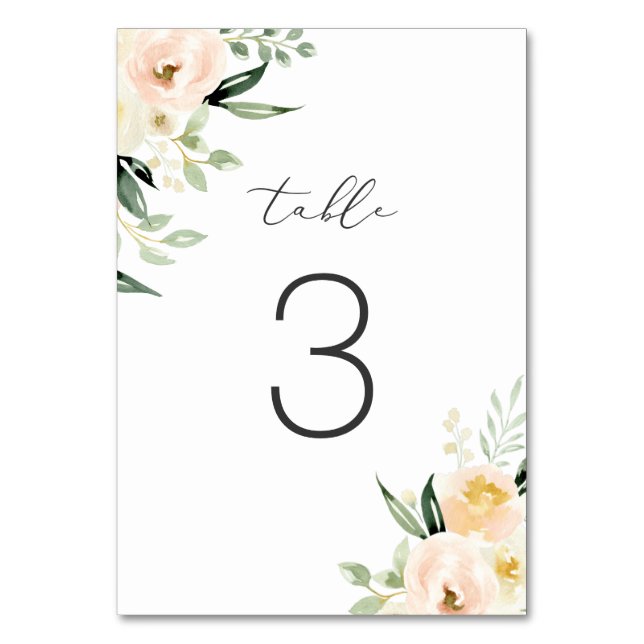 Floral Blush Peach Greenery Modern Table Number (Front)