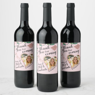 Floral Blush Pink 2025 Thank You Graduation Wine Label
