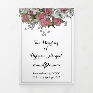 Floral Blush Pink and Dusty Sage Wedding Program Tri-Fold Programme