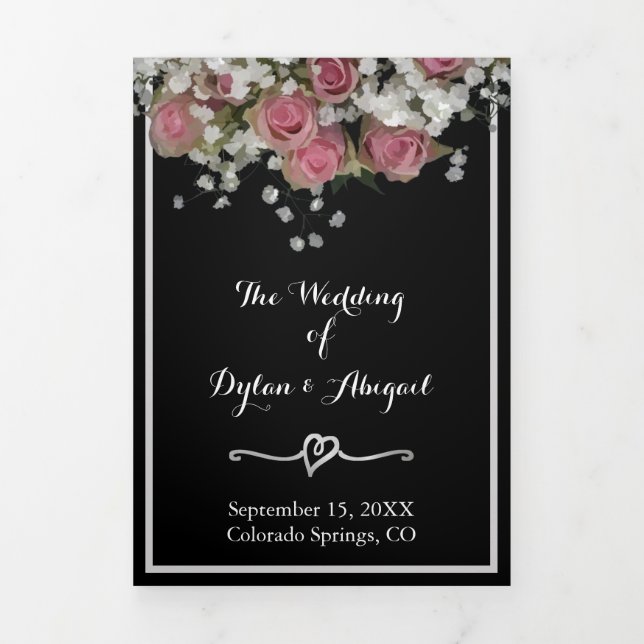 Floral Blush Pink and Dusty Sage Wedding Program Tri-Fold Programme (Cover)