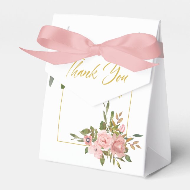 Floral Blush Pink and Gold Wedding thank you Favor Box (Front Side)