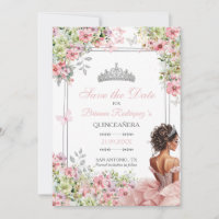 Floral Blush Pink and Green Butterfly Quinceañera