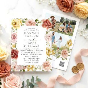 Floral Blush Pink and Yellow Wedding Invitation