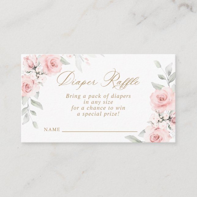 Floral Blush Pink Baby Shower Diaper Raffle Card (Front)