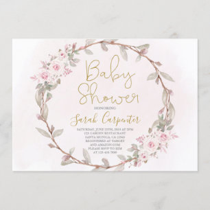 Floral blush pink baby shower girl invitation
