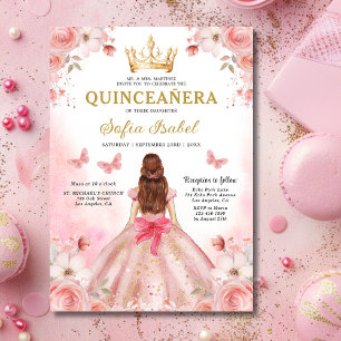 Floral Blush Pink Bilingual Spanish Quinceanera Invitation