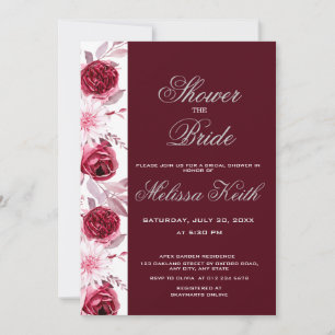 Floral Blush Pink Burgundy Script Bridal Shower Invitation