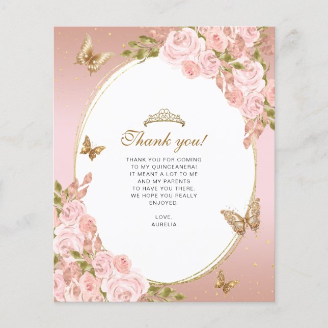 Floral Blush Pink Butterfly Quinceanera Photo (Front)