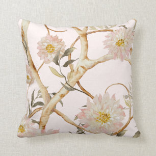Floral Blush Pink Chinoiserie Watercolor Decor Throw Pillow