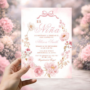 Floral Blush Pink Es Nina Spanish Baby Shower Invitation