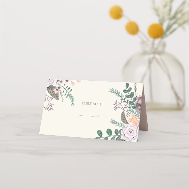 Floral blush pink eucalyptus wedding place card (Front)