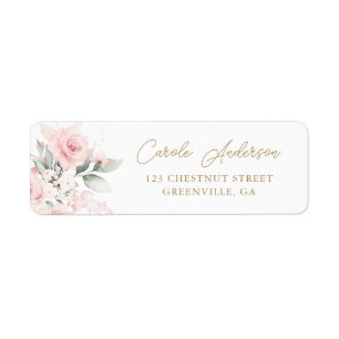 Floral Blush Pink Gold Greenery Adresse de retour