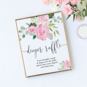 Floral blush pink greenery Diaper raffle sign
