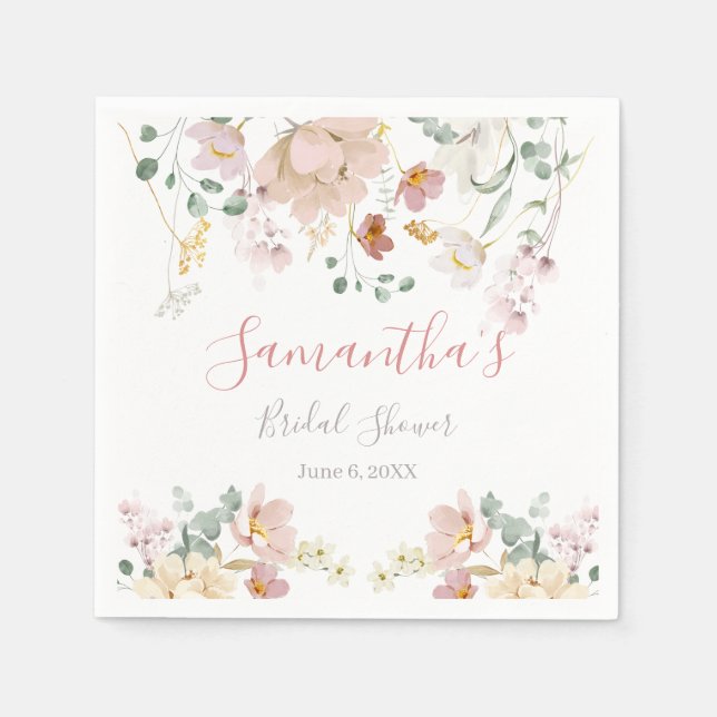 Floral Blush Pink Greenery Elegant Bridal Shower Napkin (Front)