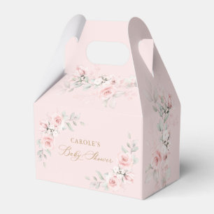 Floral Blush Pink Greenery Gold Baby Shower Favor Box