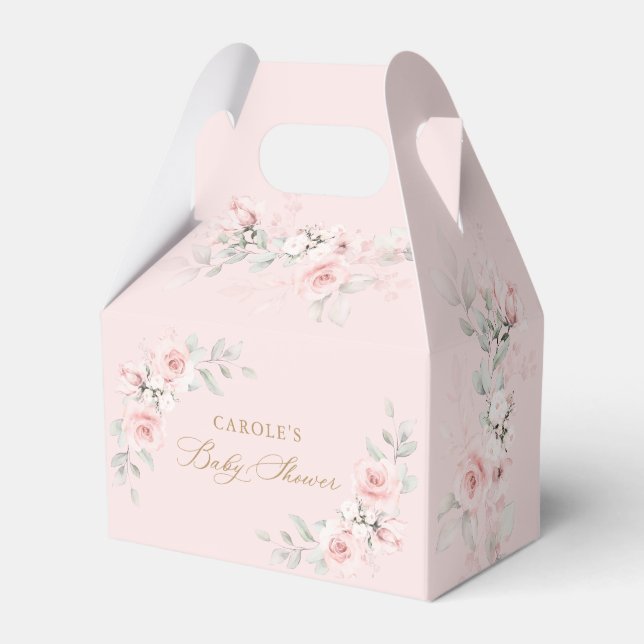 Floral Blush Pink Greenery Gold Baby Shower Favor Box (Front Side)