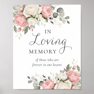 Floral Blush Pink Greenery In Loving Memory Sign