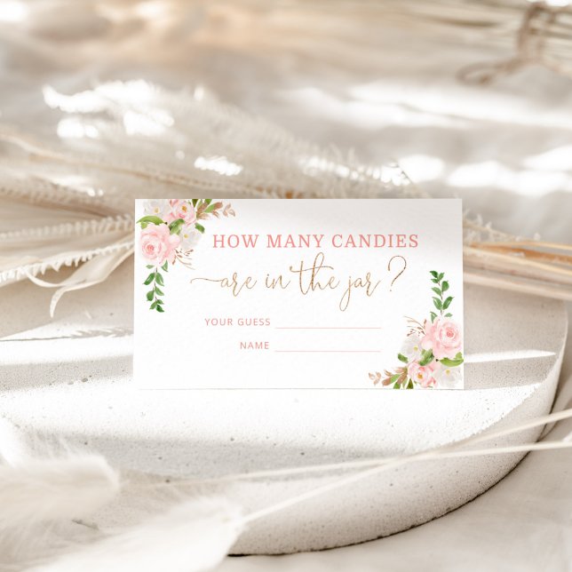 Floral blush pink guess how many candies enclosure card (Creator Uploaded)