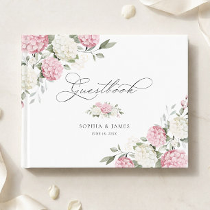 Floral Blush Pink Hydrangea Greenery Wedding Guest Book