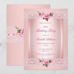 Floral blush Pink lace roses Birthday Party Invitation
