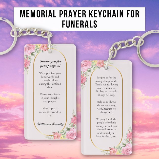 Floral Blush Pink Memorial Prayer Card  Keychain (Creator Uploaded)