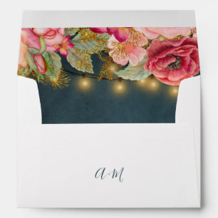 Floral blush pink navy gold romantic wedding envelopes