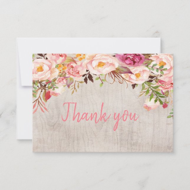 Floral Blush Pink Peony Thank You Card (Front)