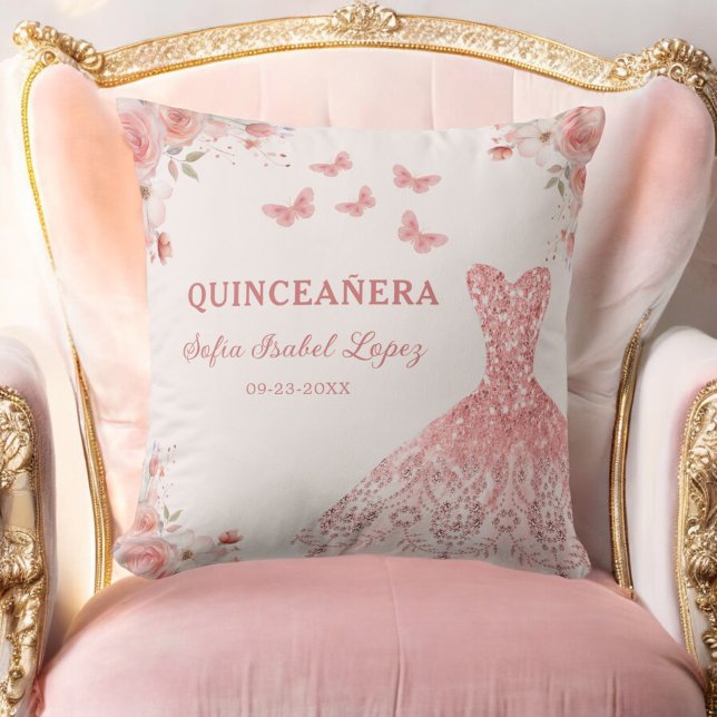 Floral Blush Pink Princess Quinceanera Throw Pillow (Creator Uploaded)