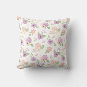 Floral Blush Pink Purple Bloom Greenery Throw Pillow