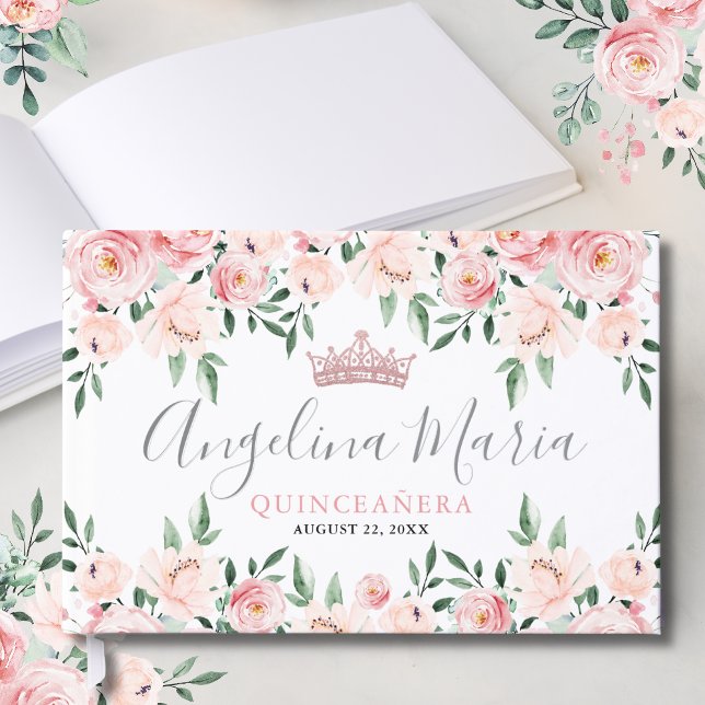 Floral Blush Pink Quinceanera Guest Book (Floral Blush Pink Quinceanera Foil Guest Book)