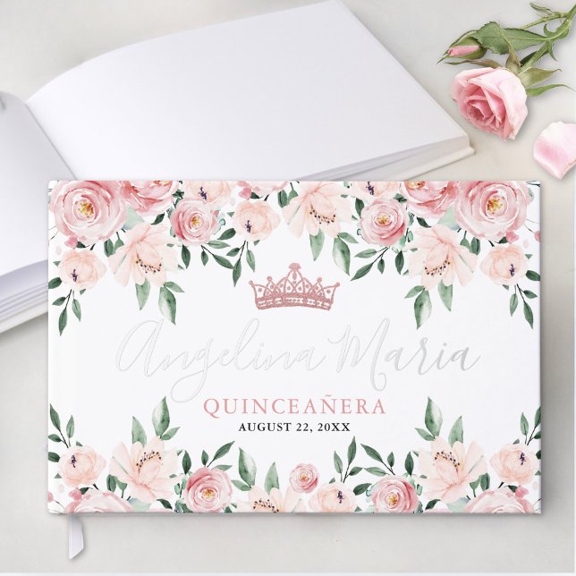 Floral Blush Pink Quinceanera Guest Book (Floral Blush Pink Quinceanera Foil Guest Book)