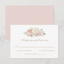 Floral Blush Pink Roses Greenery Wedding RSVP Card