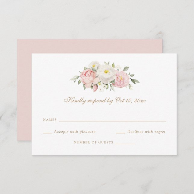 Floral Blush Pink Roses Greenery Wedding RSVP Card (Front/Back)